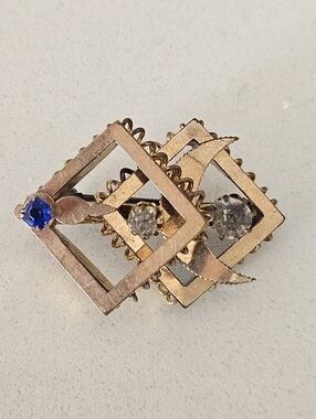Antique Victorian Gold Filled Geometric Paste Stone Pin Brooch
